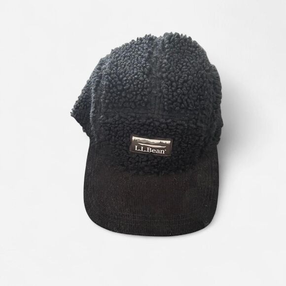 LL Bean All-Black Sherpa Cord Five-Panel Cap – Gorpcore Trail Utility Hat - Picture 3 of 6